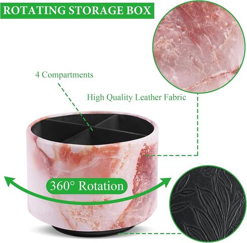Round Leather Art Supply Organizer,Remote Control Holder,360-degree Rotating Pen Organizer with 4 Compartments(1-Marble Pink) in Kuwait