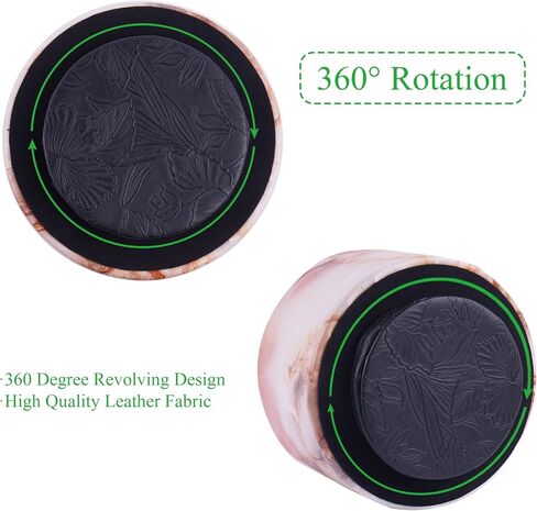 Round Leather Art Supply Organizer,Remote Control Holder,360-degree Rotating Pen Organizer with 4 Compartments(1-Marble Pink) in Kuwait