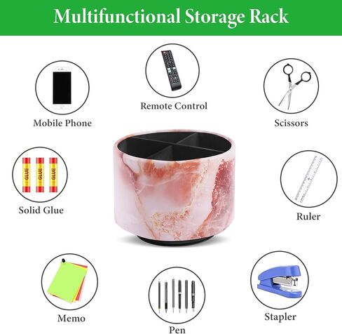 Round Leather Art Supply Organizer,Remote Control Holder,360-degree Rotating Pen Organizer with 4 Compartments(1-Marble Pink) in Kuwait