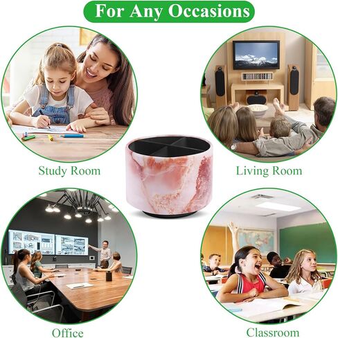 Round Leather Art Supply Organizer,Remote Control Holder,360-degree Rotating Pen Organizer with 4 Compartments(1-Marble Pink) in Kuwait