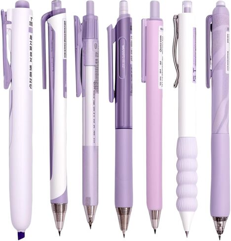 7Pack Pastel Gel Ink Pen Set - 6 Pack Pack Ink Pens with 1pack Highlighter للكتابة ، وقلم جل سائل قابل للسحب ، (0.5 مم) ، الأقلام الجمالية اللطيفة لمدرسة Office School & Home (Purple) in Saudi Arabia