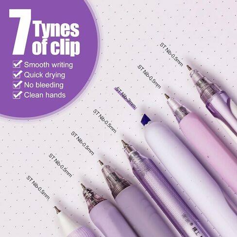 7Pack Pastel Gel Ink Pen Set - 6 Pack Pack Ink Pens with 1pack Highlighter للكتابة ، وقلم جل سائل قابل للسحب ، (0.5 مم) ، الأقلام الجمالية اللطيفة لمدرسة Office School & Home (Purple) in Saudi Arabia