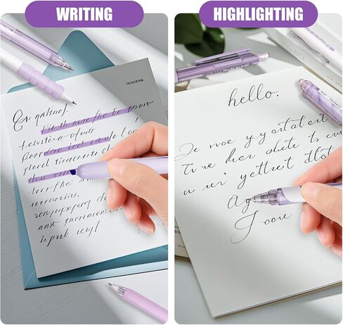 7Pack Pastel Gel Ink Pen Set - 6 Pack Pack Ink Pens with 1pack Highlighter للكتابة ، وقلم جل سائل قابل للسحب ، (0.5 مم) ، الأقلام الجمالية اللطيفة لمدرسة Office School & Home (Purple) in Saudi Arabia