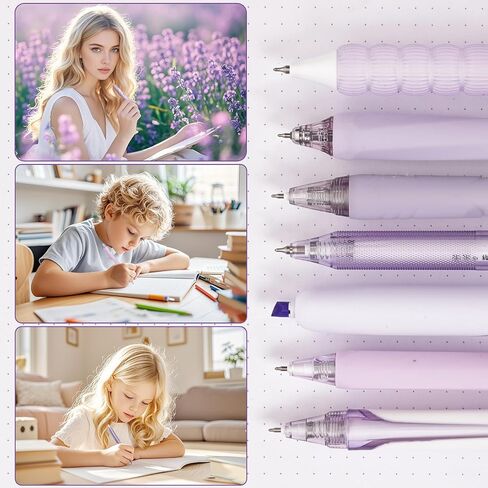 7Pack Pastel Gel Ink Pen Set - 6 Pack Pack Ink Pens with 1pack Highlighter للكتابة ، وقلم جل سائل قابل للسحب ، (0.5 مم) ، الأقلام الجمالية اللطيفة لمدرسة Office School & Home (Purple) in Saudi Arabia