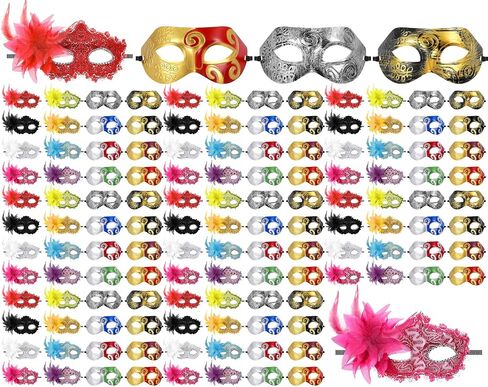 Sratte 64 Pcs Mardi Gras Mask Bulk Retro Masquerade Mask with Feather Flower Unisex Half Face Venetian Mask for Party in Saudi Arabia