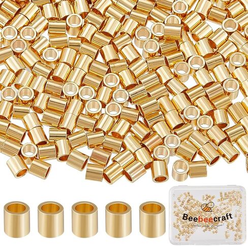 Beebeecraft 300Pcs 14K Gold Filled Brass Crimp Beads Positioning Column Spacer Beads Metal Tube Loose Beads with Storage Box for DIY Necklace Bracelets Anklets Making in Saudi Arabia