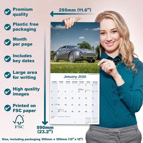 Classic Sports Cars Calendar 2026 | 12 Month Wall Calendar | Avonside Publishing | Plastic Free Packaging in Saudi Arabia