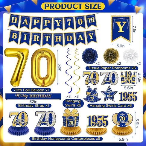 Navy Blue Gold 90th Birthday Decorations for Women Men Happy 90th Birthday Banner Vintage 1935 Honeycomb Centerpiece Hanging Swirls Sash Paper Pompoms Decor for 90 Years Old Anniversary Party Supplies in Saudi Arabia