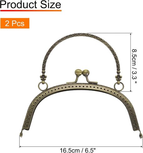 uxcell 2 Pcs Metal Purse Frame, 16.5cm/6.5" Retro Arch Kiss Lock Clasp Frame Embossed for Purse Making, Handled Bag, Coin Bag Clutch Bag, Frame Hardware Replacements (Grey) in Saudi Arabia