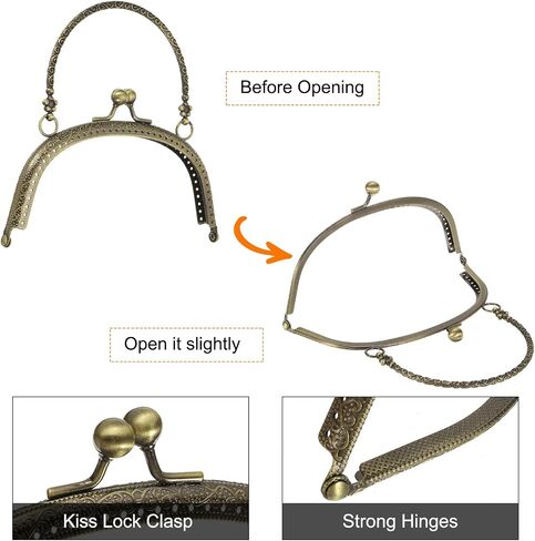 uxcell 2 Pcs Metal Purse Frame, 16.5cm/6.5" Retro Arch Kiss Lock Clasp Frame Embossed for Purse Making, Handled Bag, Coin Bag Clutch Bag, Frame Hardware Replacements (Grey) in Saudi Arabia