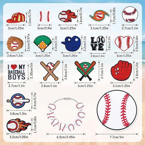 34 PCS Sport Sharms for Bogg Bag Baseball Association ، PVC Rubber Baseball Bag charm متوافق ، إدراج سحر مزخرف لأكياس حقيبة اليد الشاطئية وببساطة حقائب الشاطئ الجنوبية in Kuwait