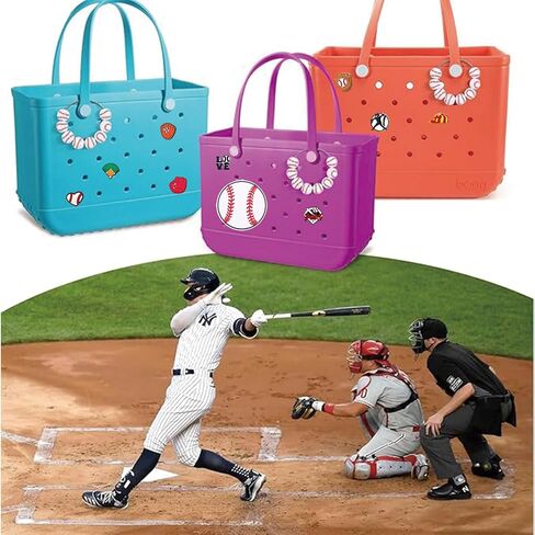 34 PCS Sport Sharms for Bogg Bag Baseball Association ، PVC Rubber Baseball Bag charm متوافق ، إدراج سحر مزخرف لأكياس حقيبة اليد الشاطئية وببساطة حقائب الشاطئ الجنوبية in Kuwait