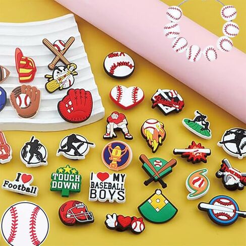 34 PCS Sport Sharms for Bogg Bag Baseball Association ، PVC Rubber Baseball Bag charm متوافق ، إدراج سحر مزخرف لأكياس حقيبة اليد الشاطئية وببساطة حقائب الشاطئ الجنوبية in Kuwait