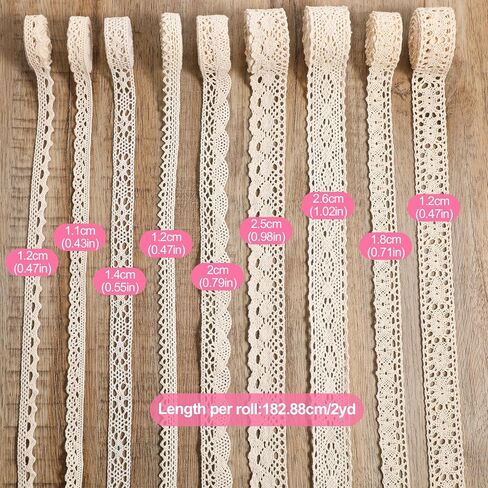 18 Yards 9 Styles Cotton Lace Trim, Crochet Cotton Edge, Vintage Eyelet Trim, White Lace Ribbon for Bridal Wedding Decoration, DIY Sewing Craft, Scrapbooking Supplies(Each 2 Yards) in Saudi Arabia