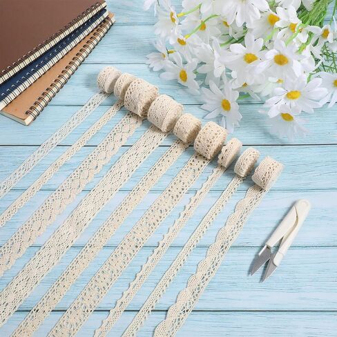 18 Yards 9 Styles Cotton Lace Trim, Crochet Cotton Edge, Vintage Eyelet Trim, White Lace Ribbon for Bridal Wedding Decoration, DIY Sewing Craft, Scrapbooking Supplies(Each 2 Yards) in Saudi Arabia