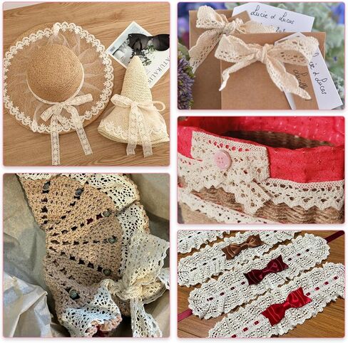 18 Yards 9 Styles Cotton Lace Trim, Crochet Cotton Edge, Vintage Eyelet Trim, White Lace Ribbon for Bridal Wedding Decoration, DIY Sewing Craft, Scrapbooking Supplies(Each 2 Yards) in Saudi Arabia