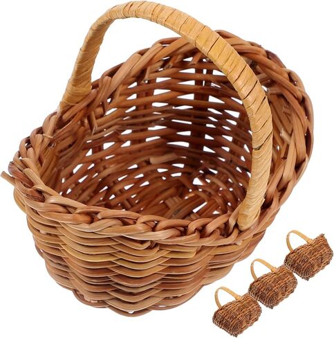 4Pcs Mini Woven Basket with Handles, Miniature Flower Basket, Tiny Picnic, for Dollhouse Decor Party Favor Containers, 2.95x2.95x2.16 Inch in Saudi Arabia