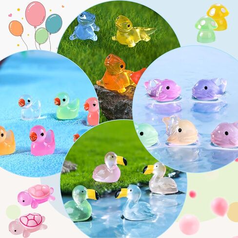200 pcs مضيئة راتنجات الراتنجات الحيوانات المصغرة التماثيل لإخفاء التوهج في البط الداكن الصغير الضفدع Flamingo للمناظر الطبيعية ديكور جنية حديقة الملحقات in Saudi Arabia
