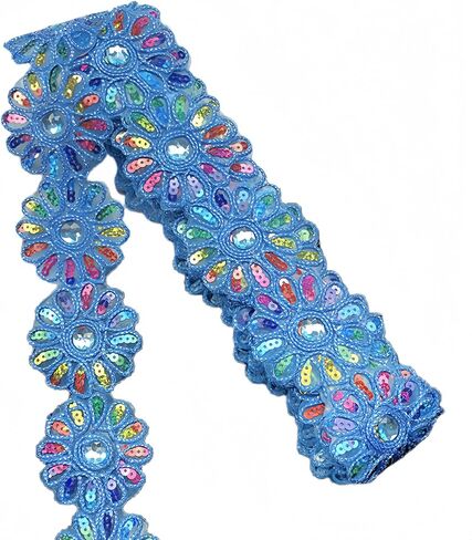 4.5 Yards Sequin Sunflower Lace Trim 2.3" Wide Embroidered Floral Sew on Lace Sewing Trim Ribbons for Clothing Embellishment Craft Decorations(Black Rainbow) in Saudi Arabia