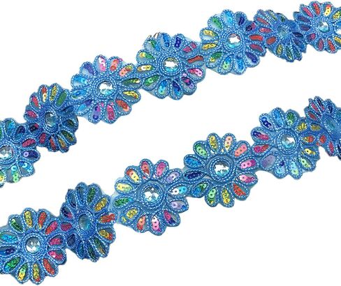 4.5 Yards Sequin Sunflower Lace Trim 2.3" Wide Embroidered Floral Sew on Lace Sewing Trim Ribbons for Clothing Embellishment Craft Decorations(Black Rainbow) in Saudi Arabia