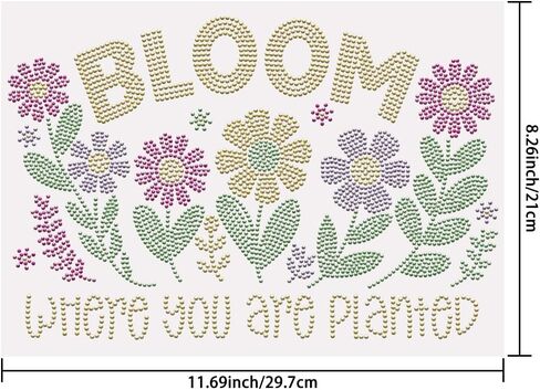 SUPERDANT Flower with Leaves Crystal Rhinestone Decals Flower Rhinestone Transfers Patches Inspirational Quotes Iron on Applique Diamond Heat Transfer Sticker for Colthing Jacket Decoration in Saudi Arabia