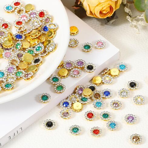PATIKIL 10mm Sunflower Diamond Sew on Rhinestones, 150 Pcs Rhinestone Sequin Embellishments Crystal Glass Metal Base Flower Claw Rhinestones for Bedazzling Crafting Clothes, Light Green in Saudi Arabia