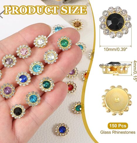 PATIKIL 10mm Sunflower Diamond Sew on Rhinestones, 150 Pcs Rhinestone Sequin Embellishments Crystal Glass Metal Base Flower Claw Rhinestones for Bedazzling Crafting Clothes, Light Green in Saudi Arabia
