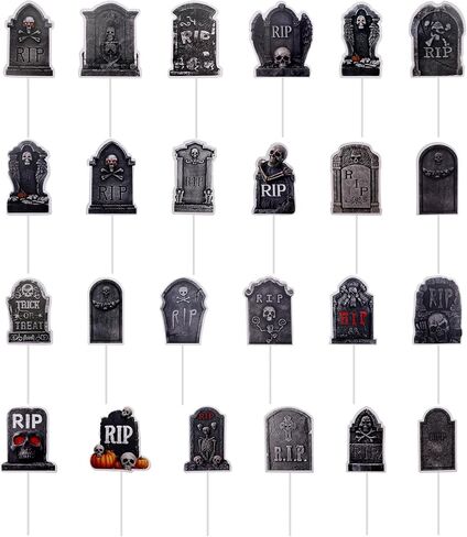 24pcs Halloween Cupcake Toppers, Spooky Tombstone Cupcake Decorations RIP Graveyard Cake Decorations Food Picks for Halloween Party Supplies Dessert Displays in Saudi Arabia