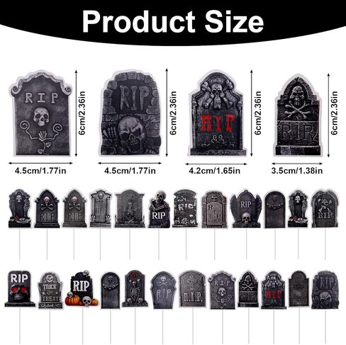 24pcs Halloween Cupcake Toppers, Spooky Tombstone Cupcake Decorations RIP Graveyard Cake Decorations Food Picks for Halloween Party Supplies Dessert Displays in Saudi Arabia