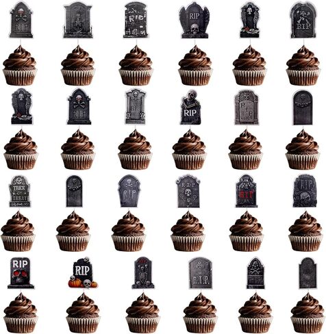 24pcs Halloween Cupcake Toppers, Spooky Tombstone Cupcake Decorations RIP Graveyard Cake Decorations Food Picks for Halloween Party Supplies Dessert Displays in Saudi Arabia