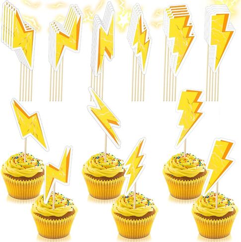 Yalikop 36 PCS Cupcake Cupcake Topcake Flash Weather Gold Cake Decorations أصفر البرق البراغي كب كيك أعلى الأقطار لزخارف حفلة عيد ميلاد مستلزمات الأطفال اللوازم in Kuwait