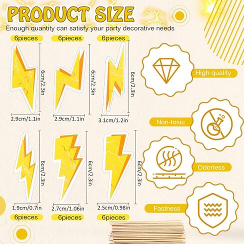 Yalikop 36 PCS Cupcake Cupcake Topcake Flash Weather Gold Cake Decorations أصفر البرق البراغي كب كيك أعلى الأقطار لزخارف حفلة عيد ميلاد مستلزمات الأطفال اللوازم in Kuwait