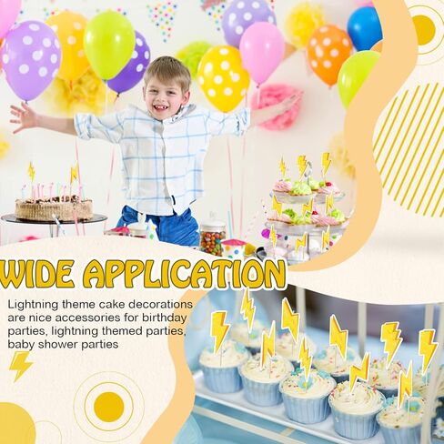 Yalikop 36 PCS Cupcake Cupcake Topcake Flash Weather Gold Cake Decorations أصفر البرق البراغي كب كيك أعلى الأقطار لزخارف حفلة عيد ميلاد مستلزمات الأطفال اللوازم in Kuwait