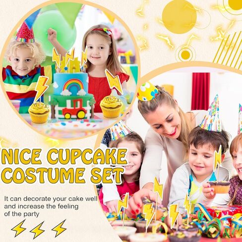 Yalikop 36 PCS Cupcake Cupcake Topcake Flash Weather Gold Cake Decorations أصفر البرق البراغي كب كيك أعلى الأقطار لزخارف حفلة عيد ميلاد مستلزمات الأطفال اللوازم in Kuwait