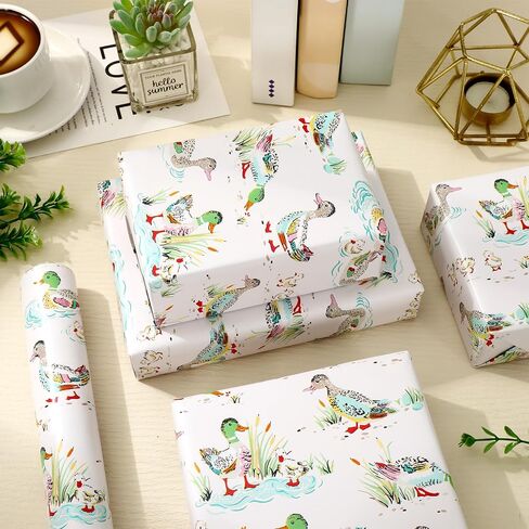 Jarthenaamcs Mallard Duck Wrapp Paper -Mini Roll- 17 inch × 32.8 قدمًا بركة Duck Gift Paper Paper Summer For Birthday Baby Diy Crafts in Saudi Arabia