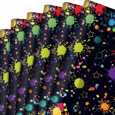 BHNACIER 12 Sheets Glow Neon Wrapping Paper Set 20'' x 27'' Glow Neon Gift Wrap Paper Colorful Neon Theme Gift Wrapping Papers for Neon Glow Black Light Themed Birthday Decorations in Saudi Arabia