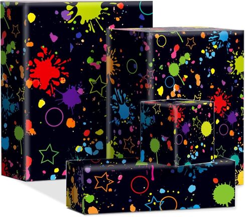BHNACIER 12 Sheets Glow Neon Wrapping Paper Set 20'' x 27'' Glow Neon Gift Wrap Paper Colorful Neon Theme Gift Wrapping Papers for Neon Glow Black Light Themed Birthday Decorations in Saudi Arabia