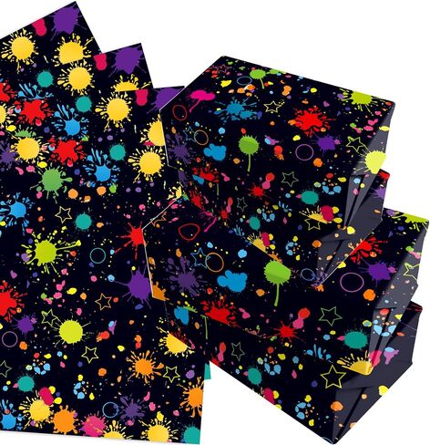 BHNACIER 12 Sheets Glow Neon Wrapping Paper Set 20'' x 27'' Glow Neon Gift Wrap Paper Colorful Neon Theme Gift Wrapping Papers for Neon Glow Black Light Themed Birthday Decorations in Saudi Arabia