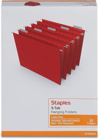 Staples Hanging File Folder, 5-Tab, Letter Size, Red, 50/Carton (ST163535-CCVS) in Saudi Arabia