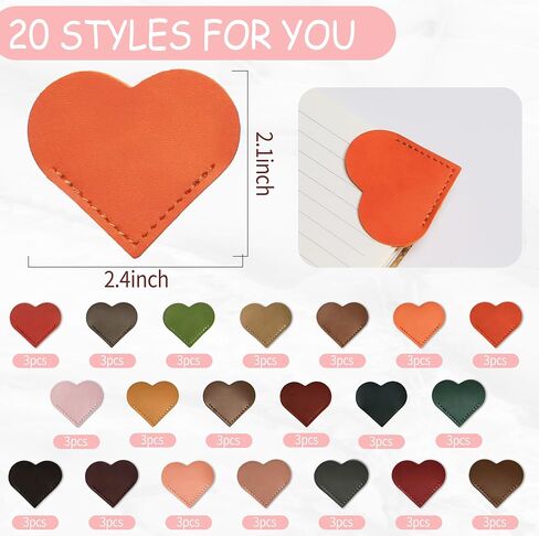60pcs Leather Heart Shape Bookmark Cute Page Corner Bookmark Lovers Gifts Accessories Clips for Reading Gifts for School Office Bookworm Present Home (Classic) in Saudi Arabia