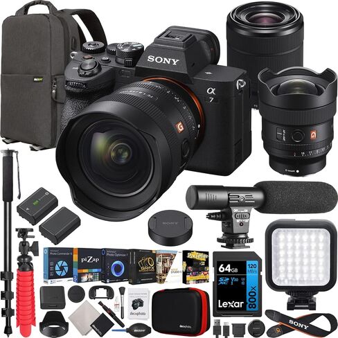 هيكل كاميرا Sony a7 IV كامل الإطار بدون مرآة مع طقم عدسات FE 200-600 مم F5.6-6.3 G OSS + 28-70 مم ILCE-7M4K/B + حزمة SEL200600G مع حقيبة ظهر Deco Gear + Monopod + بطارية إضافية، LED وملحقات in Saudi Arabia