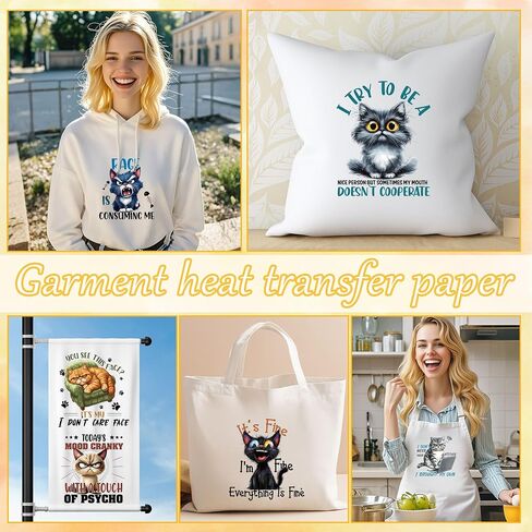 Funny Cat Iron on Transfers for T-Shirts, 12 Pcs Sarcasm DTF Transfers Ready to Press, Fun Iron on Decals, Heat Transfer Vinyl for Bag Pillow Clothing, DIY Crafts in Saudi Arabia