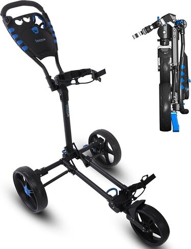 SereneLife Lightweight Foldable Aluminum Push-Pull Golf Cart – Compact Folding Trolley with Adjustable Handle, Secure Elastic Bag Straps & Quick Rear Brake for Easy Travel in Saudi Arabia