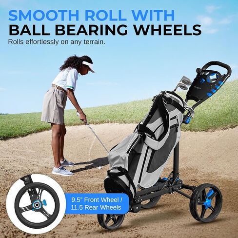 SereneLife Lightweight Foldable Aluminum Push-Pull Golf Cart – Compact Folding Trolley with Adjustable Handle, Secure Elastic Bag Straps & Quick Rear Brake for Easy Travel in Saudi Arabia