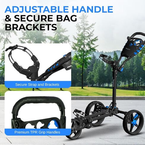 SereneLife Lightweight Foldable Aluminum Push-Pull Golf Cart – Compact Folding Trolley with Adjustable Handle, Secure Elastic Bag Straps & Quick Rear Brake for Easy Travel in Saudi Arabia