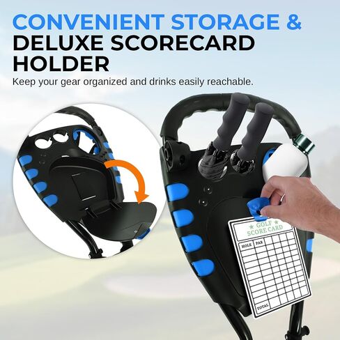 SereneLife Lightweight Foldable Aluminum Push-Pull Golf Cart – Compact Folding Trolley with Adjustable Handle, Secure Elastic Bag Straps & Quick Rear Brake for Easy Travel in Saudi Arabia