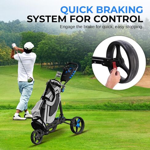 SereneLife Lightweight Foldable Aluminum Push-Pull Golf Cart – Compact Folding Trolley with Adjustable Handle, Secure Elastic Bag Straps & Quick Rear Brake for Easy Travel in Saudi Arabia