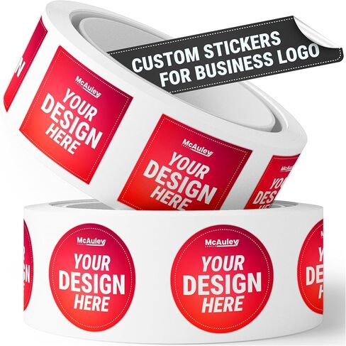 McAuley Labels Custom Stickers for Business Logo, 100-5000 Pcs - Waterproof Customized Labels Sticker - 100+ Roll - Multi Shapes, Sizes, Backgrounds, and Text Options - Round and Square Shape in Saudi Arabia