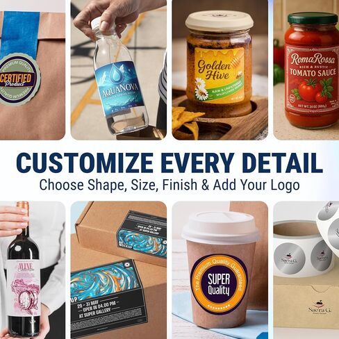 McAuley Labels Custom Stickers for Business Logo, 100-5000 Pcs - Waterproof Customized Labels Sticker - 100+ Roll - Multi Shapes, Sizes, Backgrounds, and Text Options - Round and Square Shape in Saudi Arabia