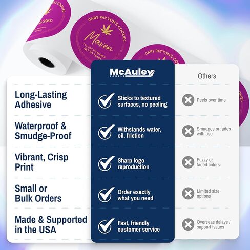McAuley Labels Custom Stickers for Business Logo, 100-5000 Pcs - Waterproof Customized Labels Sticker - 100+ Roll - Multi Shapes, Sizes, Backgrounds, and Text Options - Round and Square Shape in Saudi Arabia